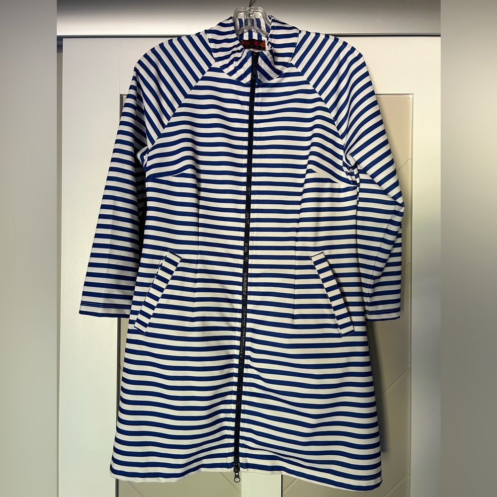 ISLE BY MELIS KOZAN BLUE AND WHITE STRIPE JACKET SIZE SMALL